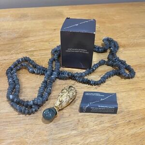 Vtg Jose Maria Barrera Venetian Mist Grey Glass Chip Necklace Brooch Set 80s 90s